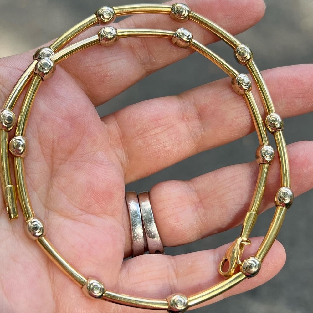 VINTAGE 18K YELLOW & WHITE GOLD NAIL DESIGN STATION NECKLACE 750 HALLMARKED